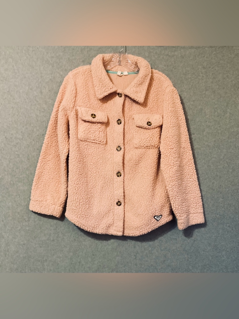 Roxy Girl Cozy Sherpa Button-Up Jacket - Pink SZ L(14-16)